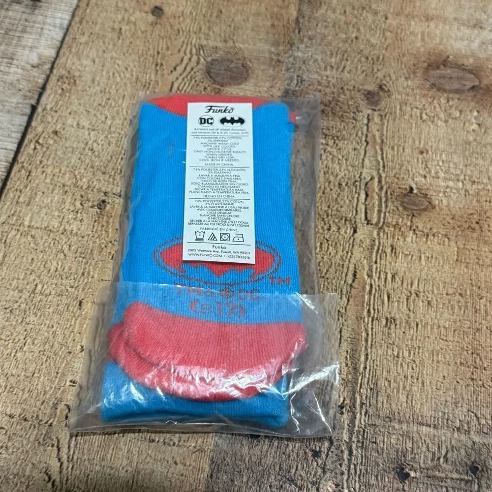New Funko DC Comics 8-Bit Batman Blue & Red Adult Crew Socks New in package